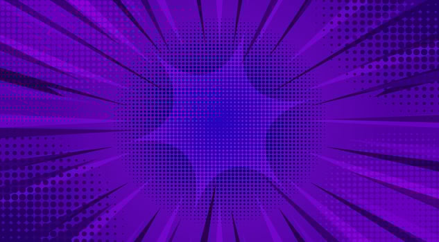 Pop art purple comic book cartoon magazine cover. Cute retro stripe pattern. Vector halftone illustration. Vintage background for comic superhero text, speech bubble, message
