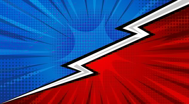 Cartoon comic background. Fight versus. Comics book colorful competition poster with halftone elements. Retro Pop Art style. Vector illustration