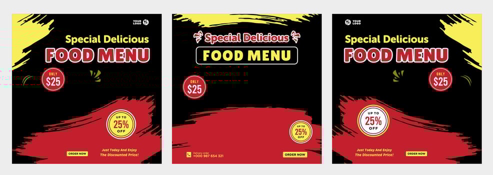 Delicious food menu and restaurant social media or banner template vector