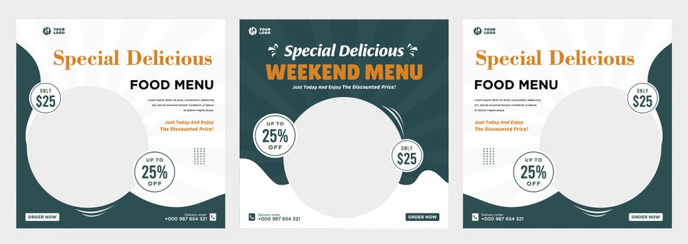 Delicious food menu and restaurant social media or banner template vector