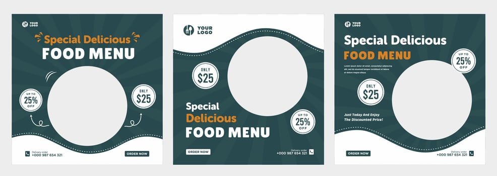 Delicious food menu and restaurant social media or banner template vector