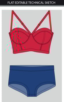 Women's underwear sets. Vector illustration of a red bra and panties. Flat sketch.