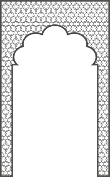 Islamic frame with arch and ornament. Ramadan gate on geometric background for wedding invitation design. Oriental decoration png