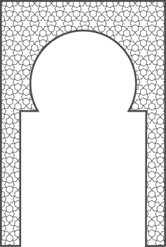 Islamic frame with arch and ornament. Ramadan gate on geometric background for wedding invitation design. Oriental decoration png