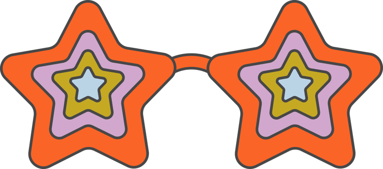 Groovy sunglasses. Retro hippy eyewear. Heart star-shaped glasses. 70s funky design. Summer outfit illustration png
