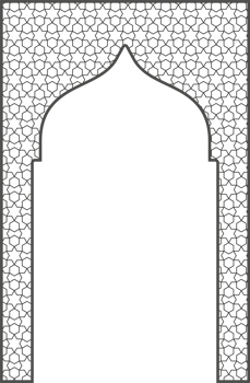 Islamic frame with arch and ornament. Ramadan gate on geometric background for wedding invitation design. Oriental decoration png