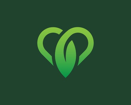 Heart symbol logo combined with leaf shapes. vector