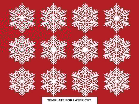 Set of snowflakes. Laser cut pattern for christmas paper cards, design elements, scrapbooking. Vector illustration.