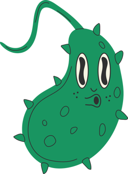Cute Cartoon bacteria vibrio cholerae character. Old animation 60s 70s, funny cartoon characters. Trendy illustration in retro style. png