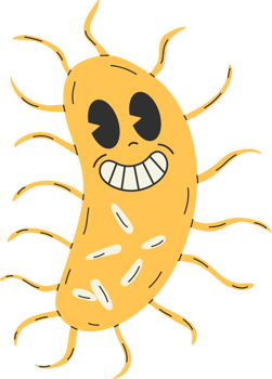 Cute Cartoon bacteria Yersinia pestis character. Old animation 60s 70s, funny cartoon characters. Trendy illustration in retro style png
