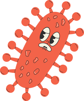 Cute Cartoon virus rabies lyssavirus character. Old animation 60s 70s, funny cartoon characters. Trendy illustration in retro style. png