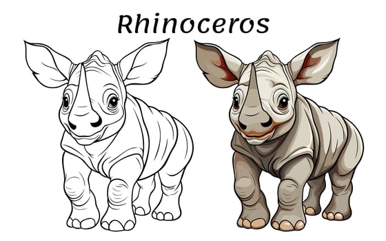 Cute Rhinoceros Animal Coloring Book Illustration vector