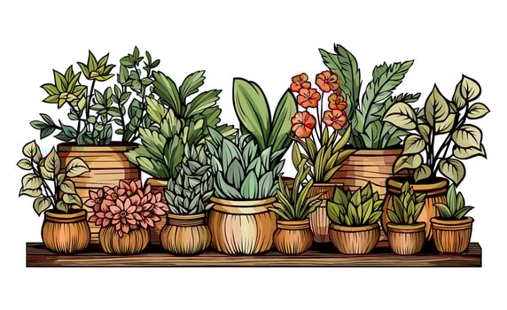 hand drawn flower house plant coloring book illustration vector