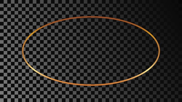 Gold glowing oval shape frame isolated on dark background. Shiny frame with glowing effects. Vector illustration.