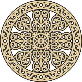 Vector golden round Yakut ornament. Northern circle. Patterns of the peoples of the tundra. Asian border in a circle.
