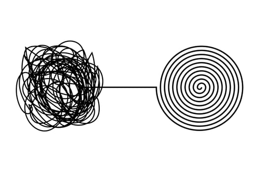 Tangle and untangle, psychotherapy and psychology concept vector line illustration.