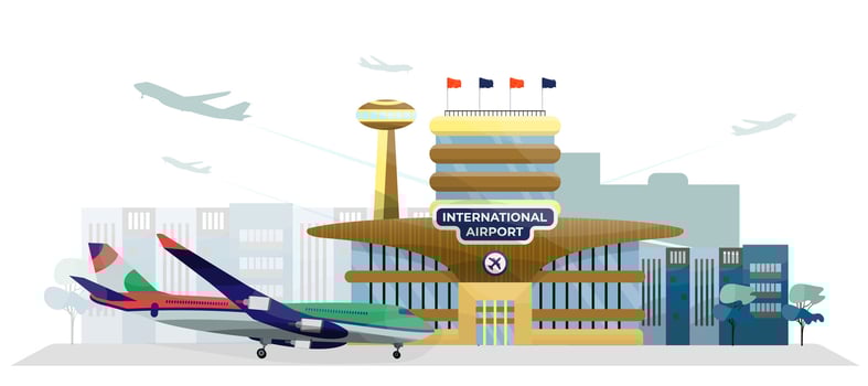 Vector concept of flat illustration of modern international airport.