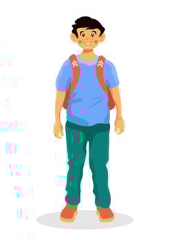 Vector cartoon illustration of school boy with backpack. Cute funny character on  a white background.