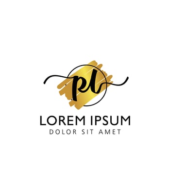 PL Initial Handwriting gold Brush Template Design vector