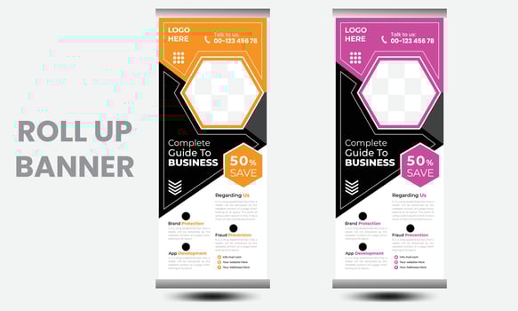 Modern Corporate colorful rollup banner design template with red and yellow color design template for poster pullup banner design layout with graphic elements and space for photo background vector