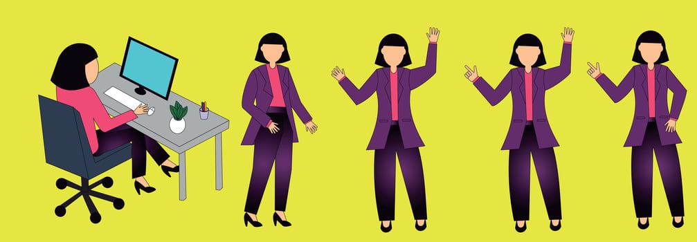 Executive woman, business woman, package with various poses and gestures, success, finance, work, secretary vector