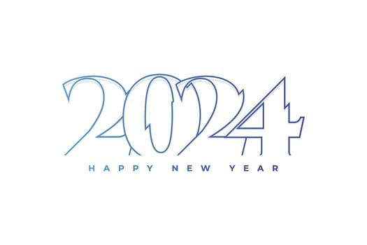 Happy new year 2024 blue outline style typography text logo design vector