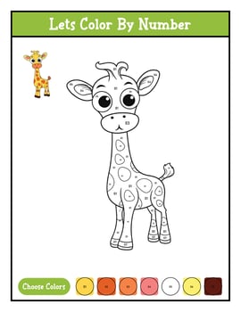 Color by number coloring page printable activity With Cute Giraffe vector