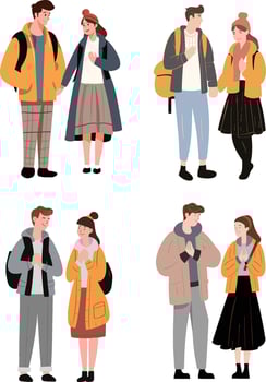 Set of people in winter clothes. Vector illustration in flat style.
