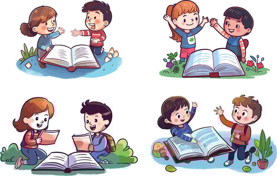 Cute kids reading books. Cute cartoon kids reading books. vector