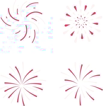 Indonesia Independence Day Fireworks In White Background. Vector Illustration Set.