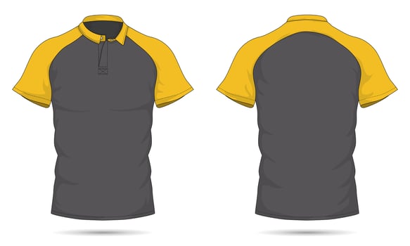 Raglan sleeve collared t-shirt mockup front and back view vector