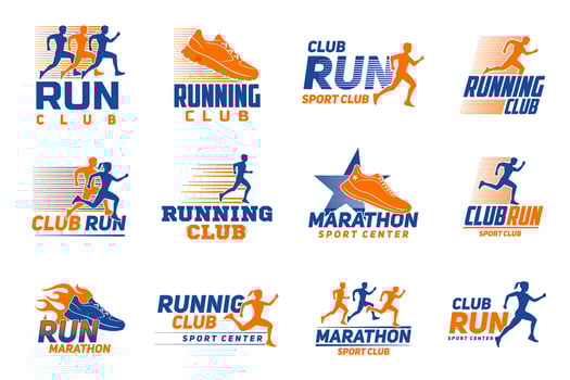 Marathon run sport icon with athletes, runners vector
