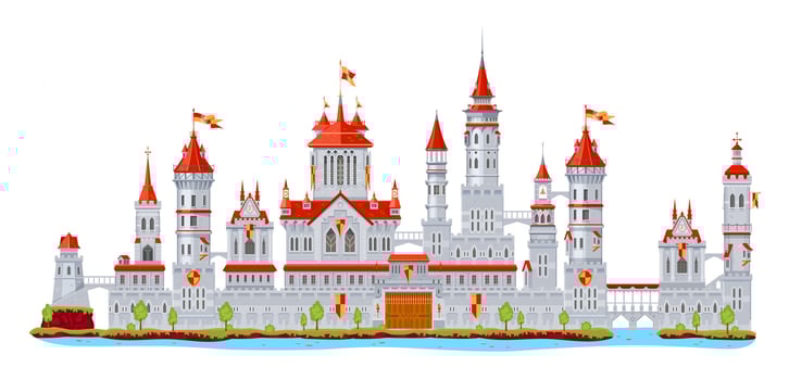 Medieval fortress castle building, palace towers vector