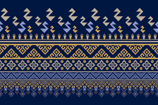 Indigo navy blue geometric traditional ethnic pattern Ikat seamless pattern border abstract design for fabric print cloth dress carpet curtains and sarong Aztec African Indian Indonesian vector