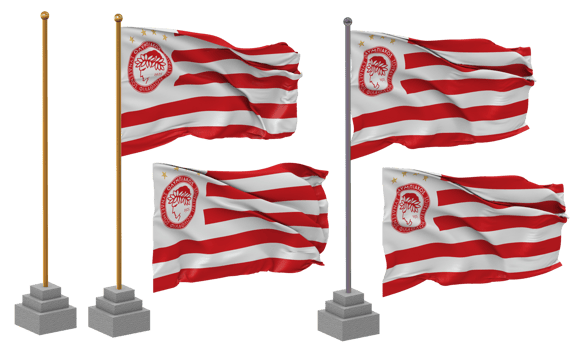 Olympiacos Club of Fans of Piraeu Flag Waving Different Style With Stand Pole Isolated, 3D Rendering png