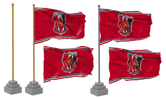 Urawa Red Diamonds Flag Waving Different Style With Stand Pole Isolated, 3D Rendering png