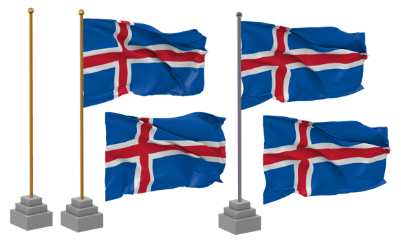 Iceland Flag Waving Different Style With Stand Pole Isolated, 3D Rendering png
