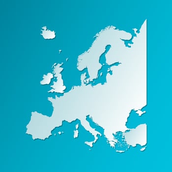 Vector illustration with simplified map of Europe. Blue silhouette, dark blue background