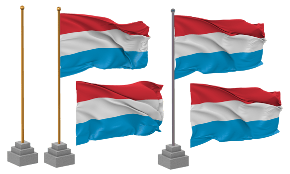 Luxembourg Flag Waving Different Style With Stand Pole Isolated, 3D Rendering png