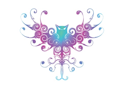 Beautiful Colorful Painting Owl bird flying isolated in white wallpaper vector