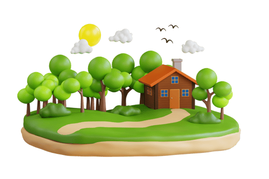 Country house in the forest. Summer forest with country house. 3d illustration png