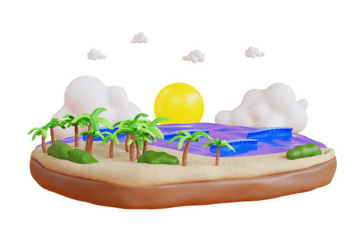 Landscape sunset on the beach. Sunset on tropical beach. 3d illustration png
