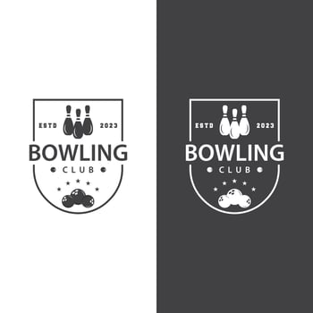 Bowling Sports Club Logo, Bowling Ball And Pin Design Vector Tournament Templet Illustration