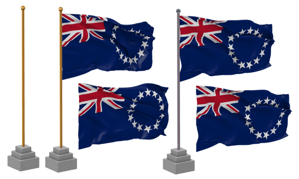 Cook Islands Flag Waving Different Style With Stand Pole Isolated, 3D Rendering png