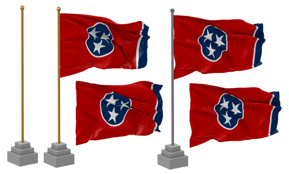 State of Tennessee Flag Waving Different Style With Stand Pole Isolated, 3D Rendering png