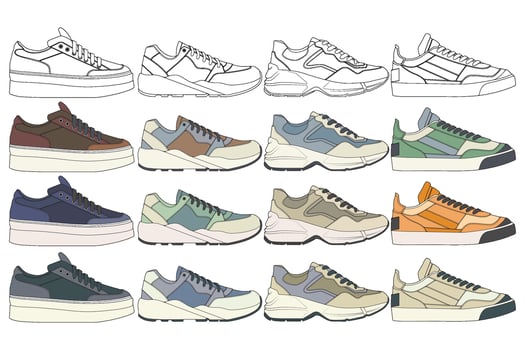 Set of shoes sneaker drawing vector, Sneakers drawn in a sketch style, bundling sneakers trainers template, vector Illustration.