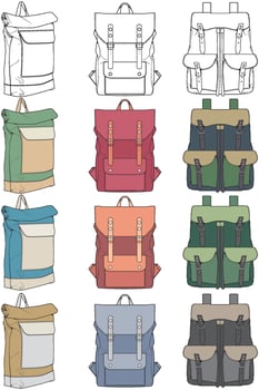 Hand drawn colorfull Vector Set of Backpacks. Cartoon Casual Backpack, cool backpack colorfull. Backpacks Vector illustration.