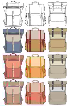 Hand drawn colorfull Vector Set of Backpacks. Cartoon Casual Backpack, cool backpack colorfull. Backpacks Vector illustration.