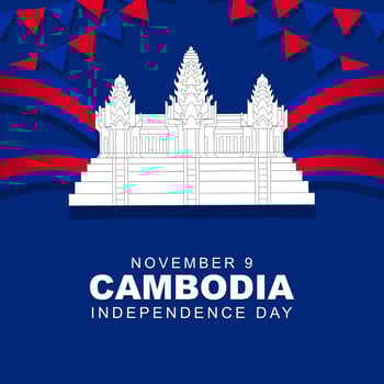 Cambodia independence day Celebrated every year on 9 november, poster greeting card design with cambodia flag ribbon. Vector illustration
