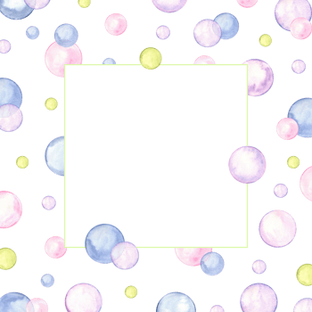 Square greeting card for any holiday or party. Circle in soft pastel colors. Splashes, polka dot, bubbles, round doodle spots, brush strokes, stains. Watercolor illustration png